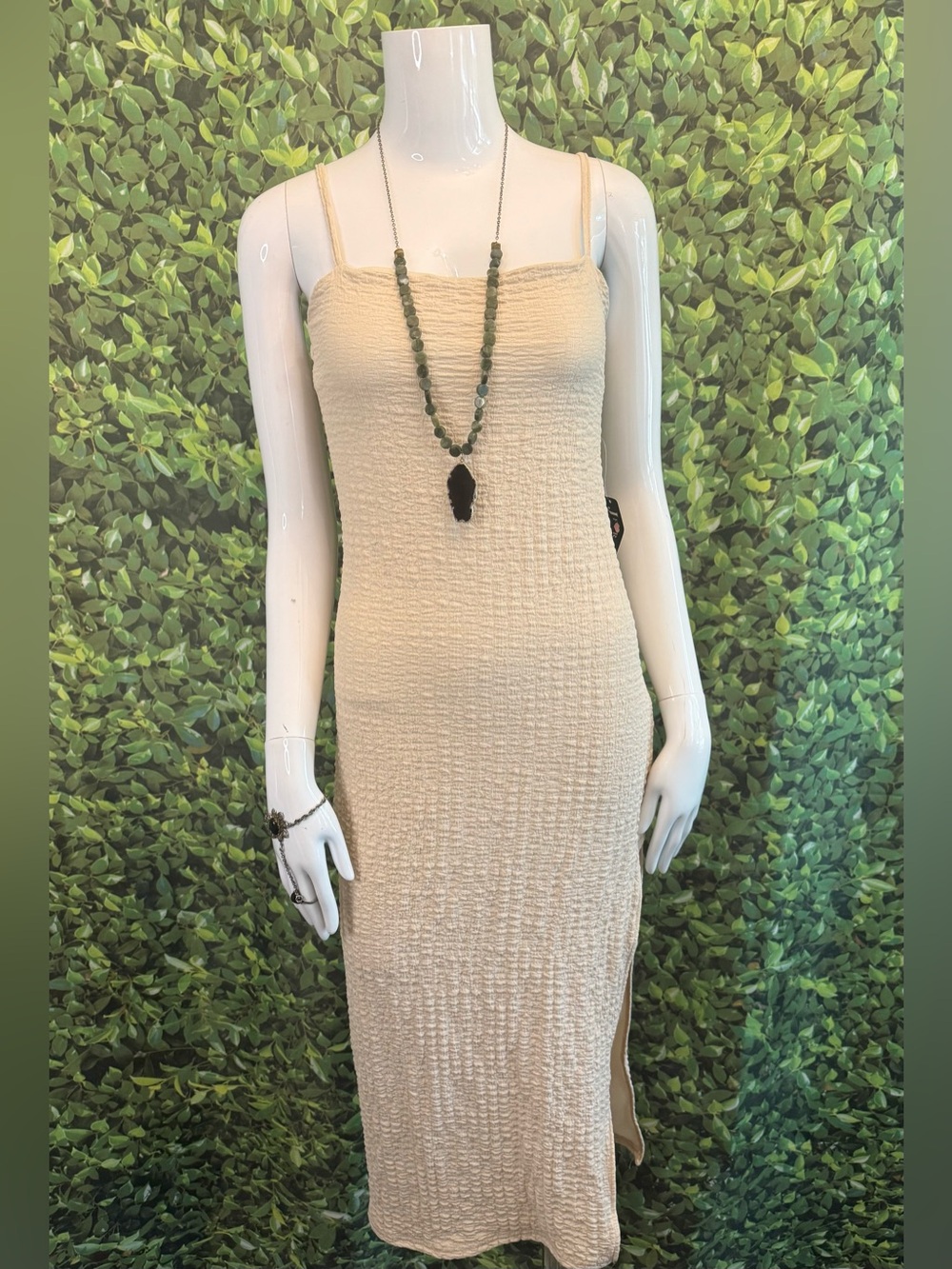 J for Justify Cream Textured Knit Maxi Dress with Spaghetti Straps